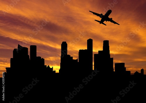 plane departing Singapore at sunset illustration