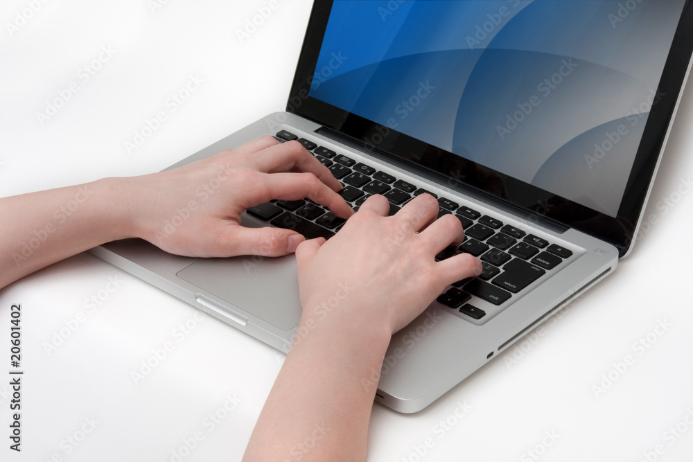 note pc with hand note pc with hand
