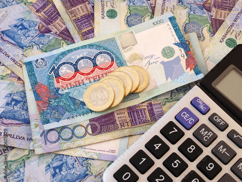 Calculator and paper money in Kazakhstan