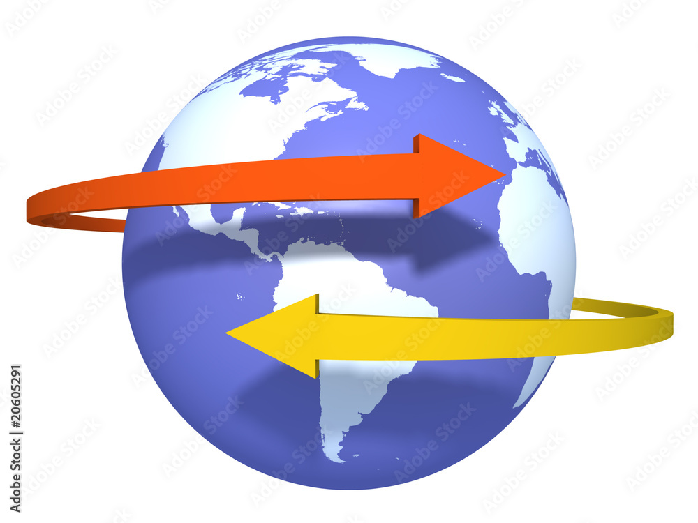 dos flechas rodeando el mundo ilustración de Stock | Adobe Stock