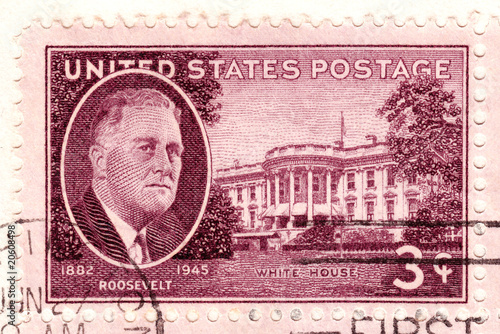Stamp  in USA shows Roosevelt photo