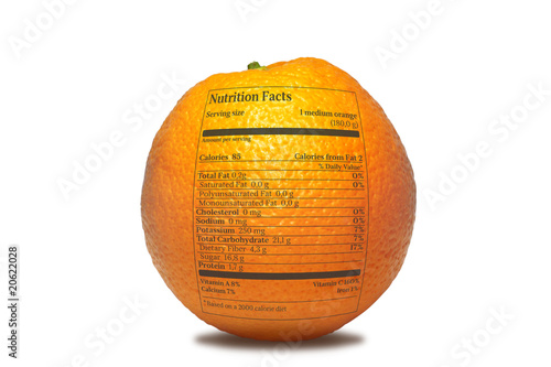 Orange with nutrition facts