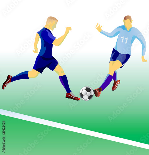 Fototapeta Naklejka Na Ścianę i Meble -  Soccer players duil. Vector illustration.