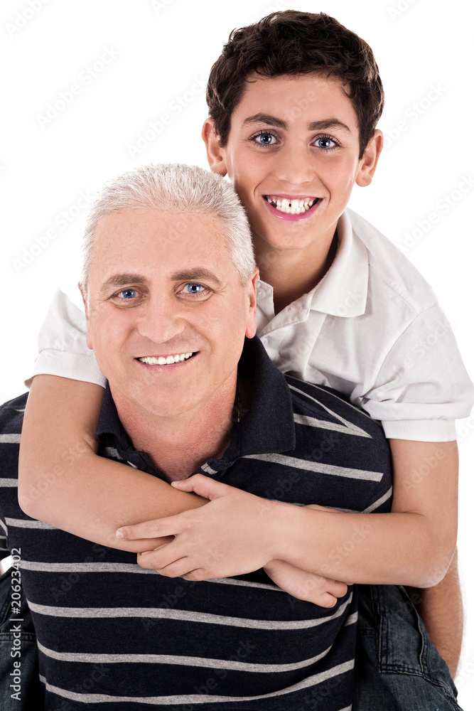 Grandfather piggybacking his grandson