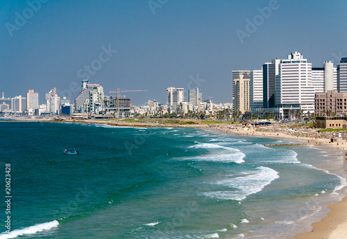 Tel Aviv and beach along the coast