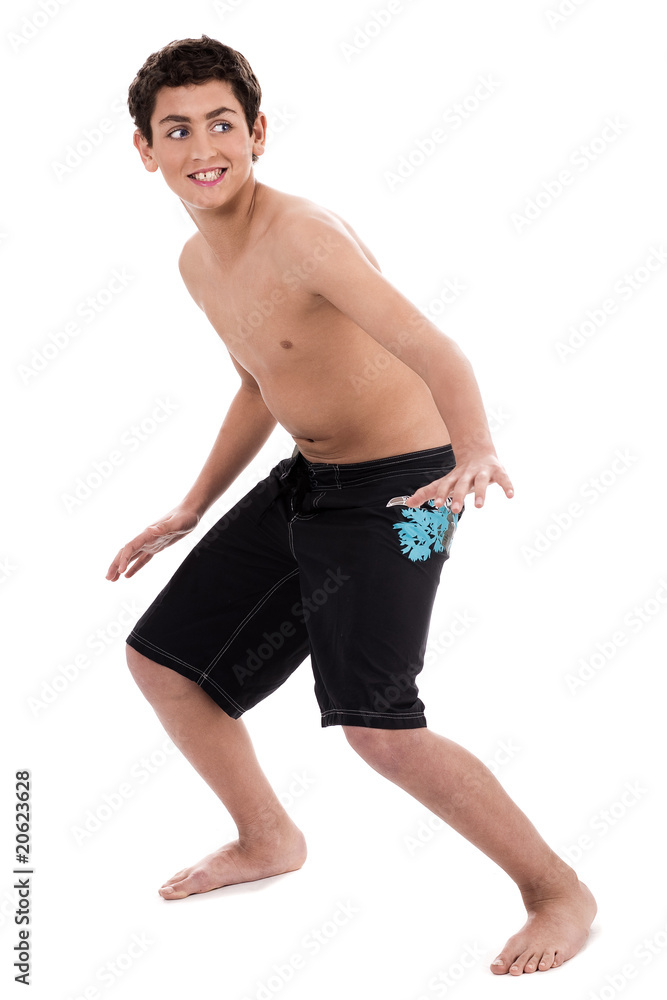 Playful young teenager wearing shorts Playful young teenager wearing shorts