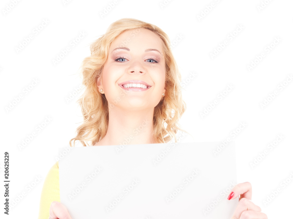 happy girl with blank board
