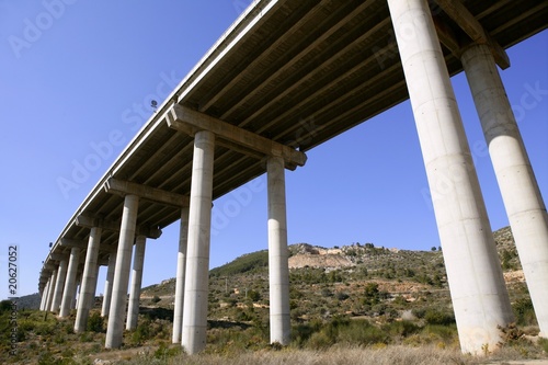 Low angle perspective view of a motorway road bridge