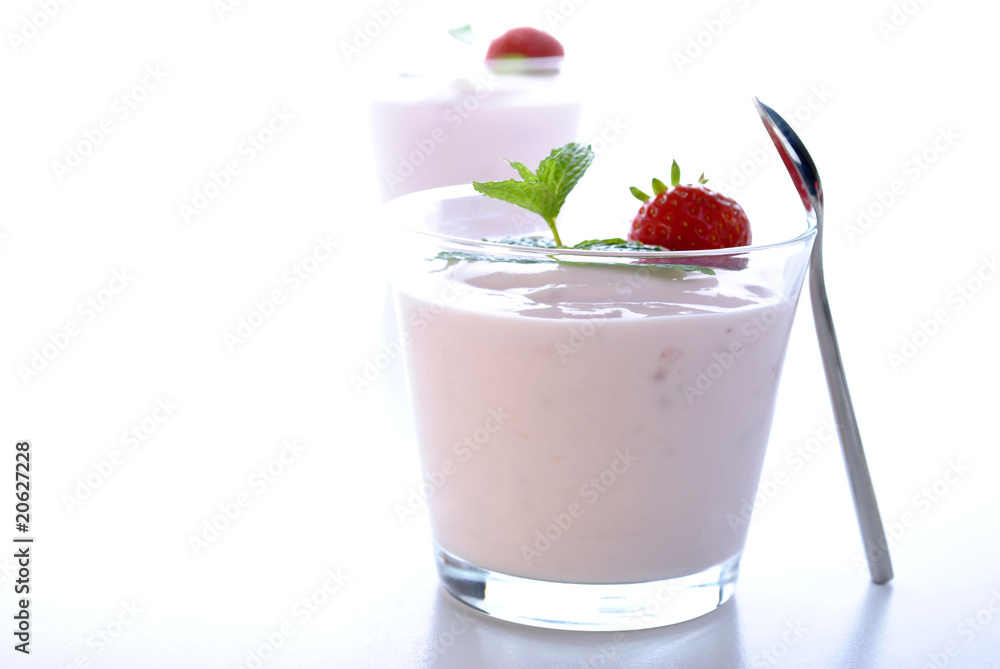 organic strawberry in natural yoghurt and mint organic strawberry in natural yoghurt and mint