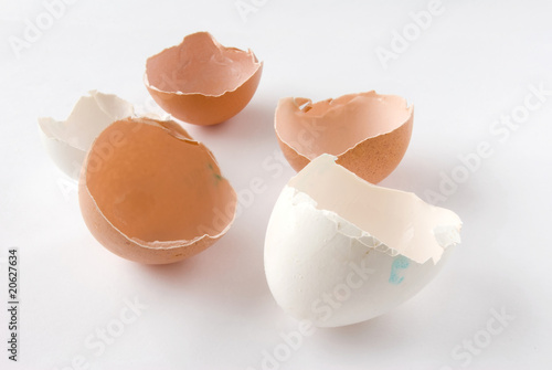 Empty eggshell over white background