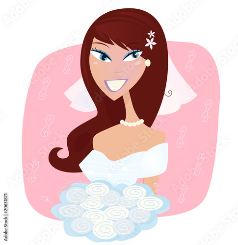 Wedding girl: happy bride in white. VECTOR