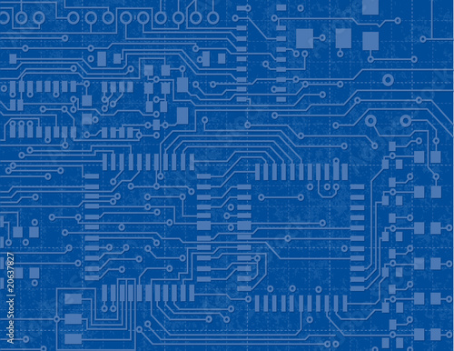 Canvas Print Circuit Board on a Blueprint Background
