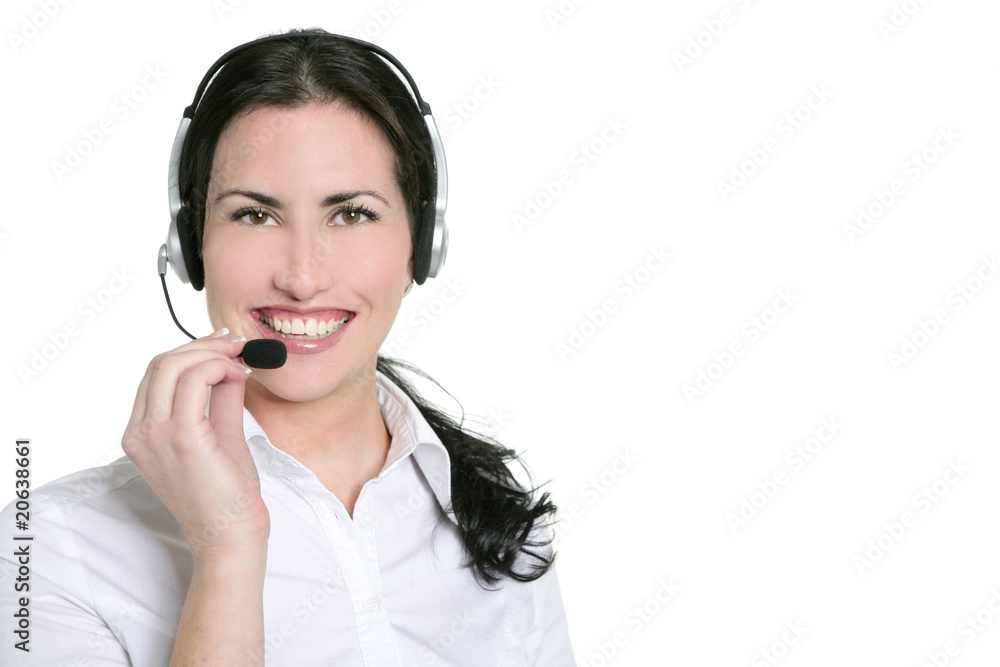 Brunette beautiful businesswoman and headset Brunette beautiful businesswoman and headset