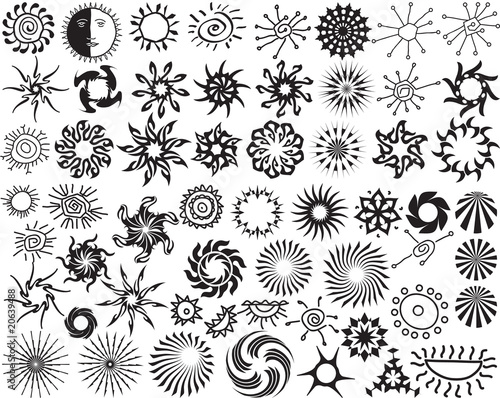Tribal tattoo set Sun, Flame Designs