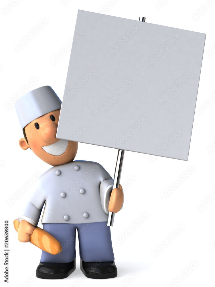 Boulanger et panneau blanc