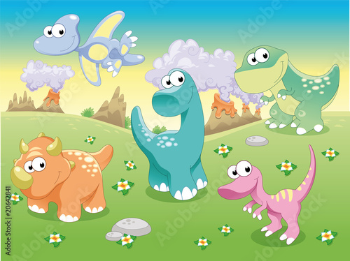 Dinosaurs Family with background, vector illustration.