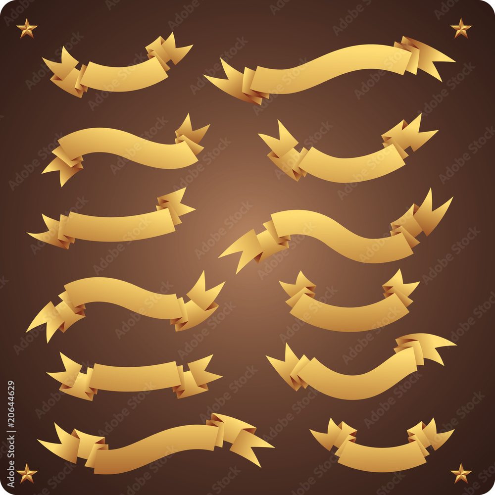 Obraz premium Set of 12 golden graphic banners in vintage style