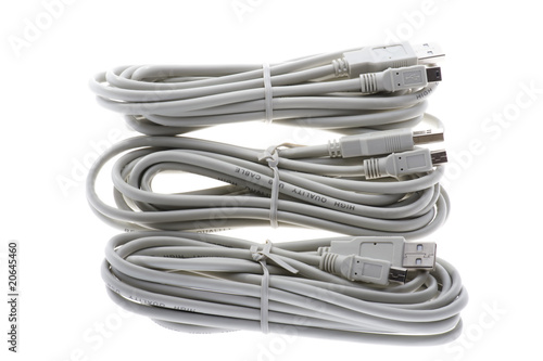 Computer cable on white background