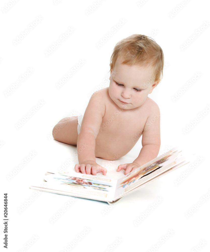 cute baby with book over white cute baby with book over white