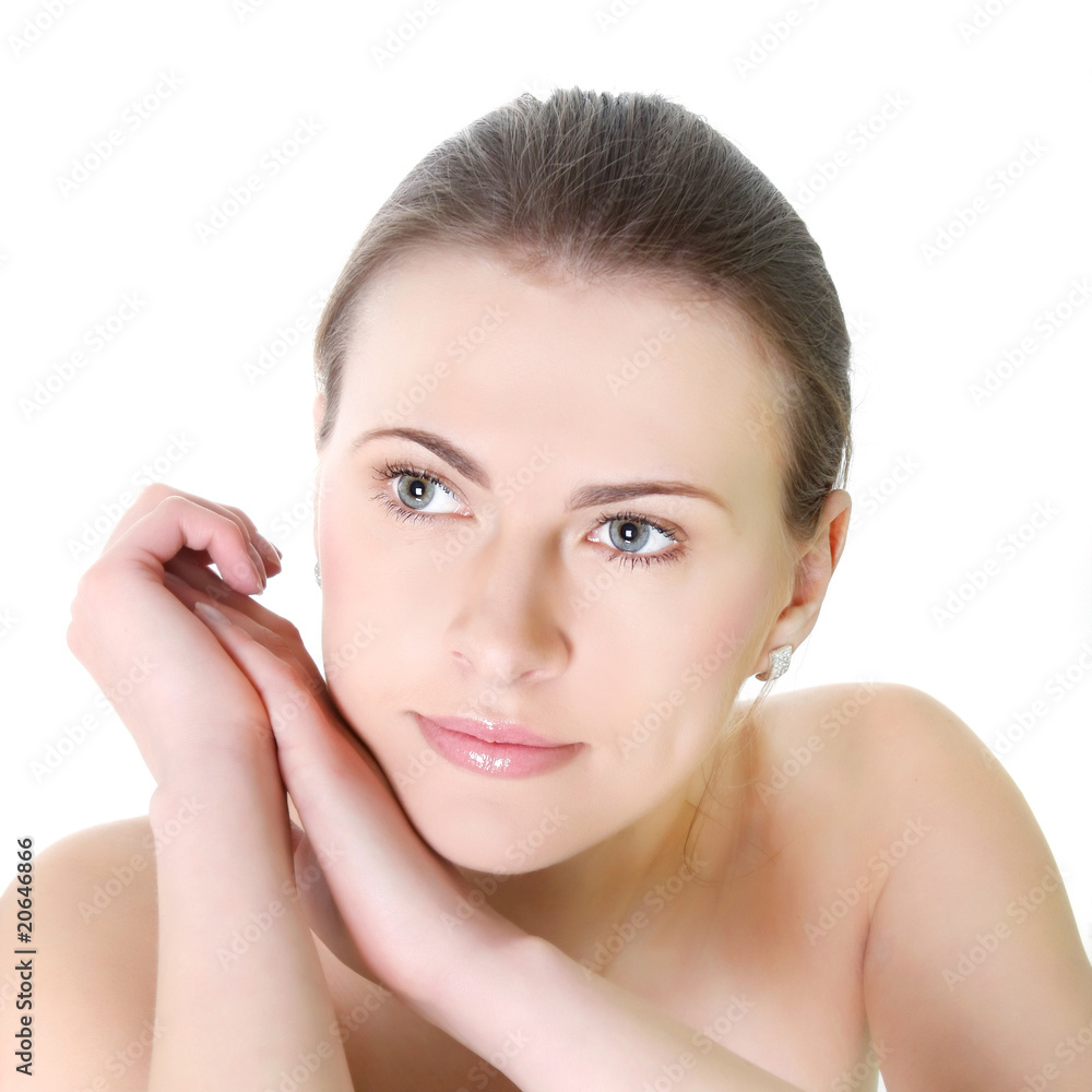 portrait of attractive woman over white portrait of attractive woman over white