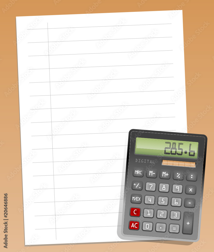 Open blank notebook with calculator, vector illustration Open blank notebook with calculator, vector illustration
