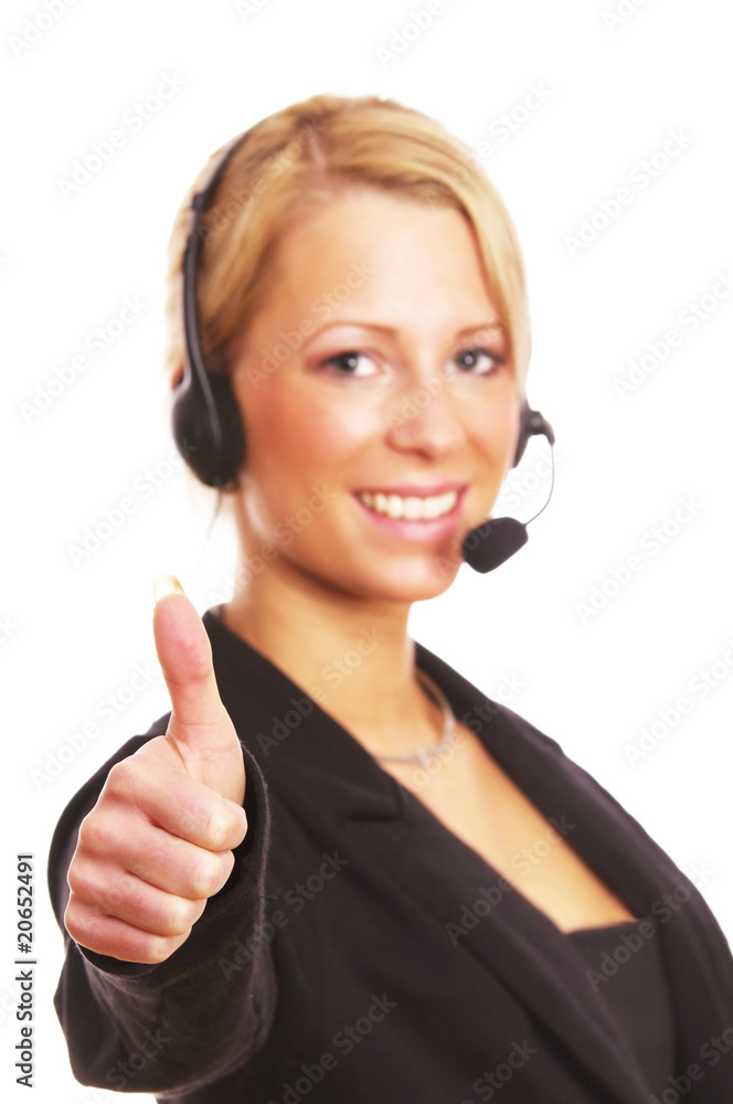 Callcenter Agent zeigt Daumen hoch Callcenter Agent zeigt Daumen hoch
