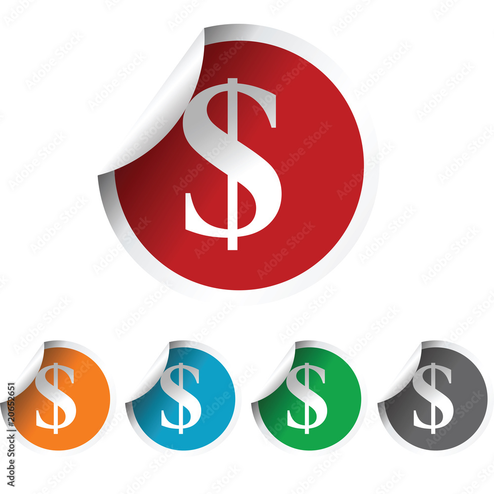 Fresh labels with dollar symbol, colored stickers Fresh labels with dollar symbol, colored stickers