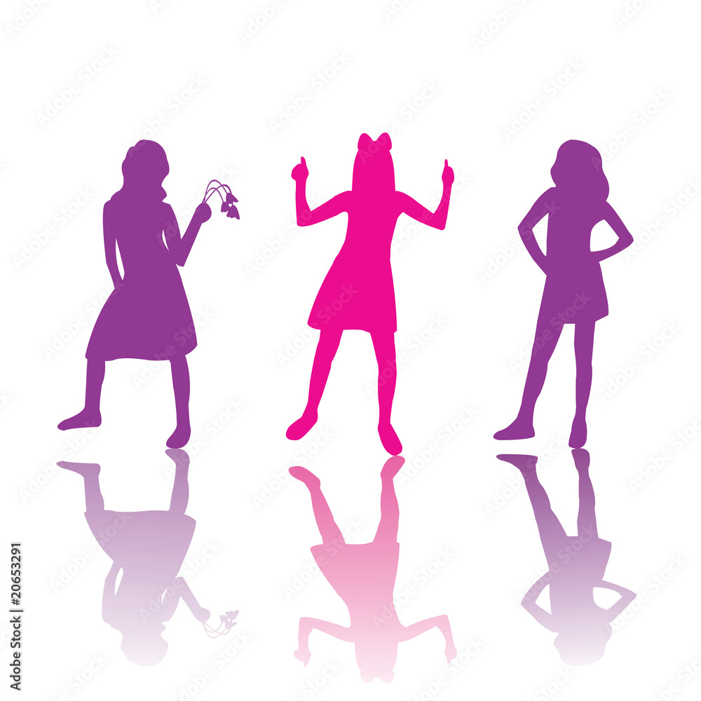 Cute girls silhouettes in pink and violet Cute girls silhouettes in pink and violet
