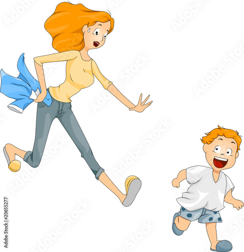 Boy Running from Mom