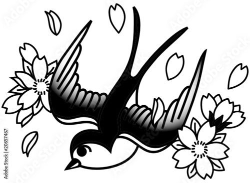 Songbird and Cherry Blossoms B&W