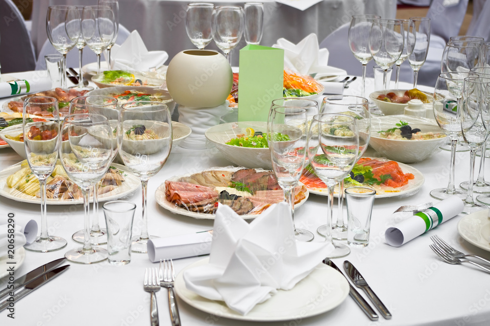 Wedding white reception place ready for guests Wedding white reception place ready for guests