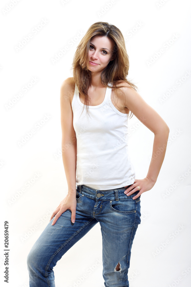 brunette woman in raunchy jeans brunette woman in raunchy jeans