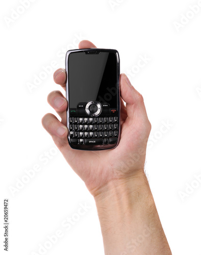 Hand with black cellphone