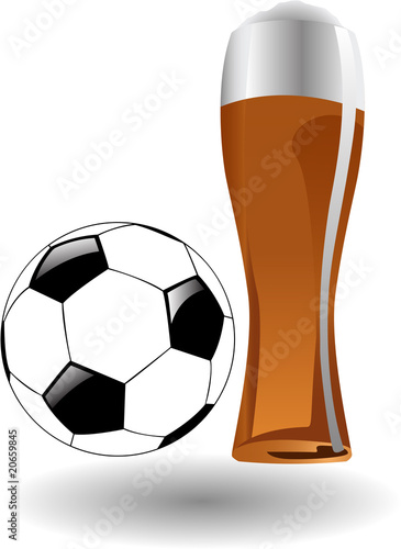 the vector glass of beer with soccer ball