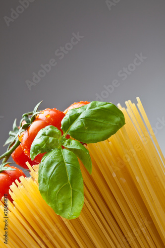 Close up of basic ingredients for italian pasta. Copyspace.
