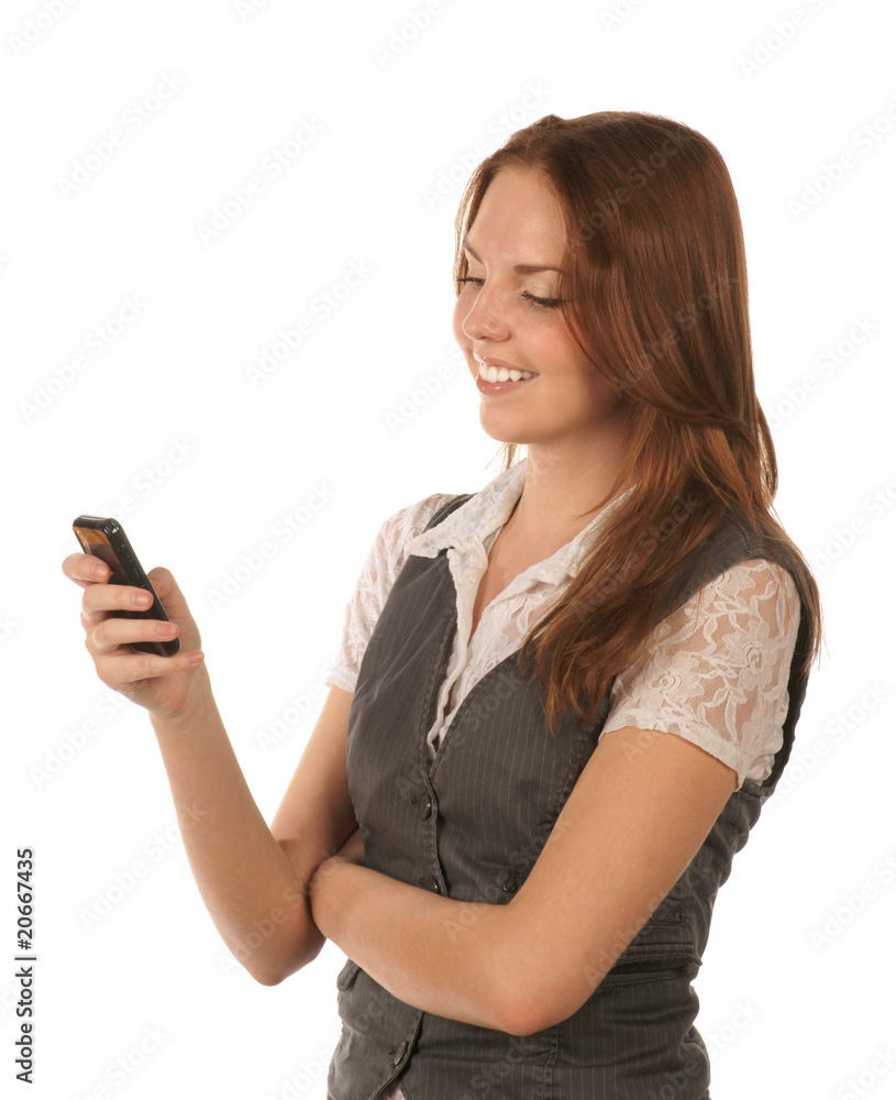 Smiling pretty young woman with mobile phone Smiling pretty young woman with mobile phone