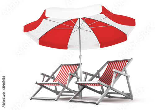 Couple's Place. Deck chairs and umbrella on white background