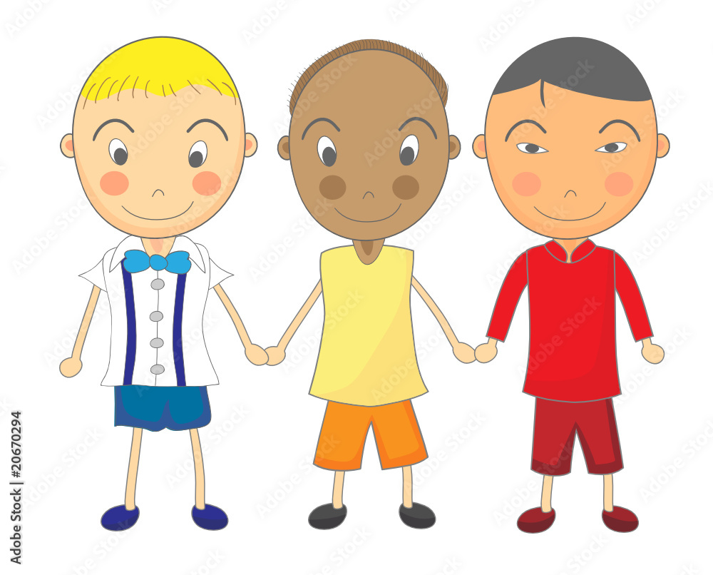 Cute Child Drawing of Multiracial Boys Holding Hands Cute Child Drawing of Multiracial Boys Holding Hands