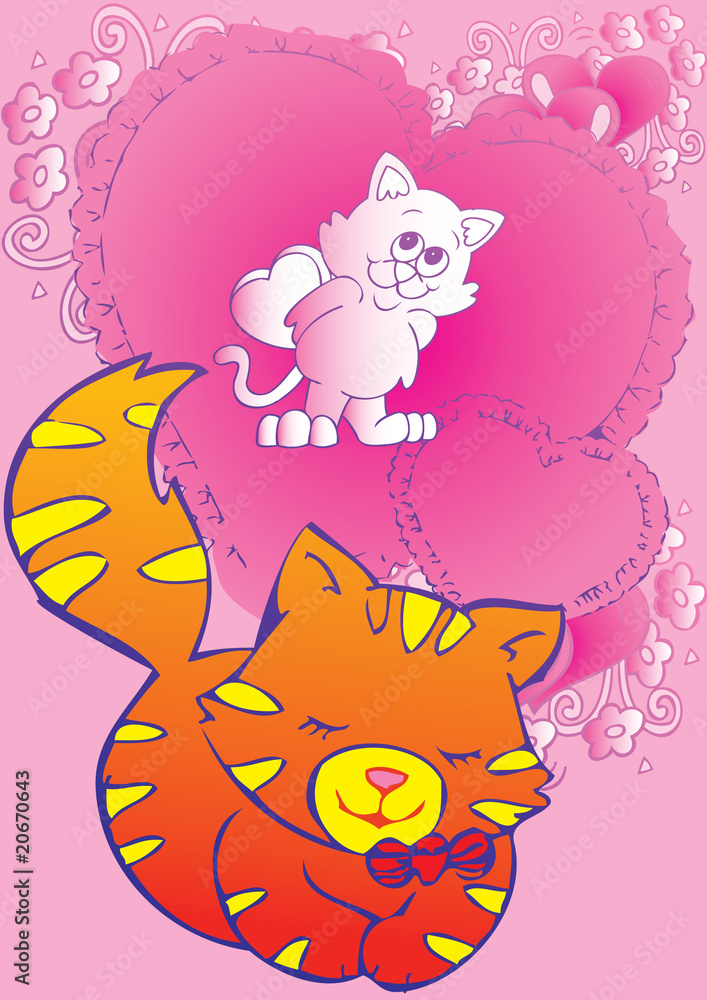 Romantic background with cat's dreams. Romantic background with cat's dreams.