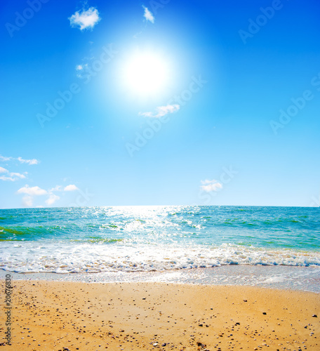 Summer sea landscape with the solar sky and beautiful sky