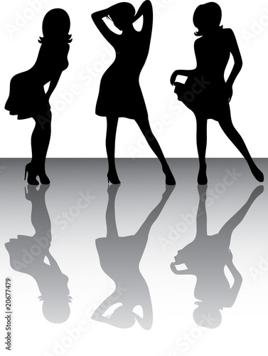 Silhouettes of three dancing girls.