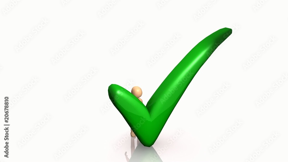 3D man sitting on a check sign against a white background 3D man sitting on a check sign against a white background