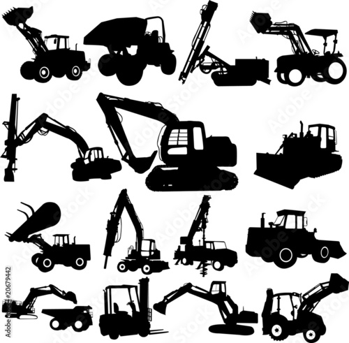 vector excavator silhouette set