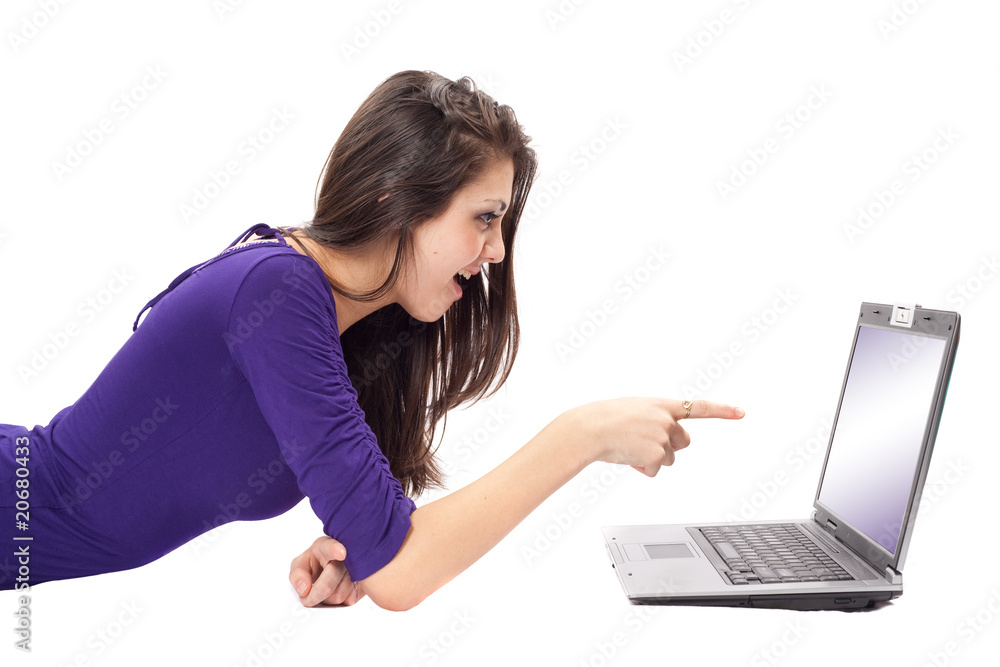 Brunette using laptop Brunette using laptop