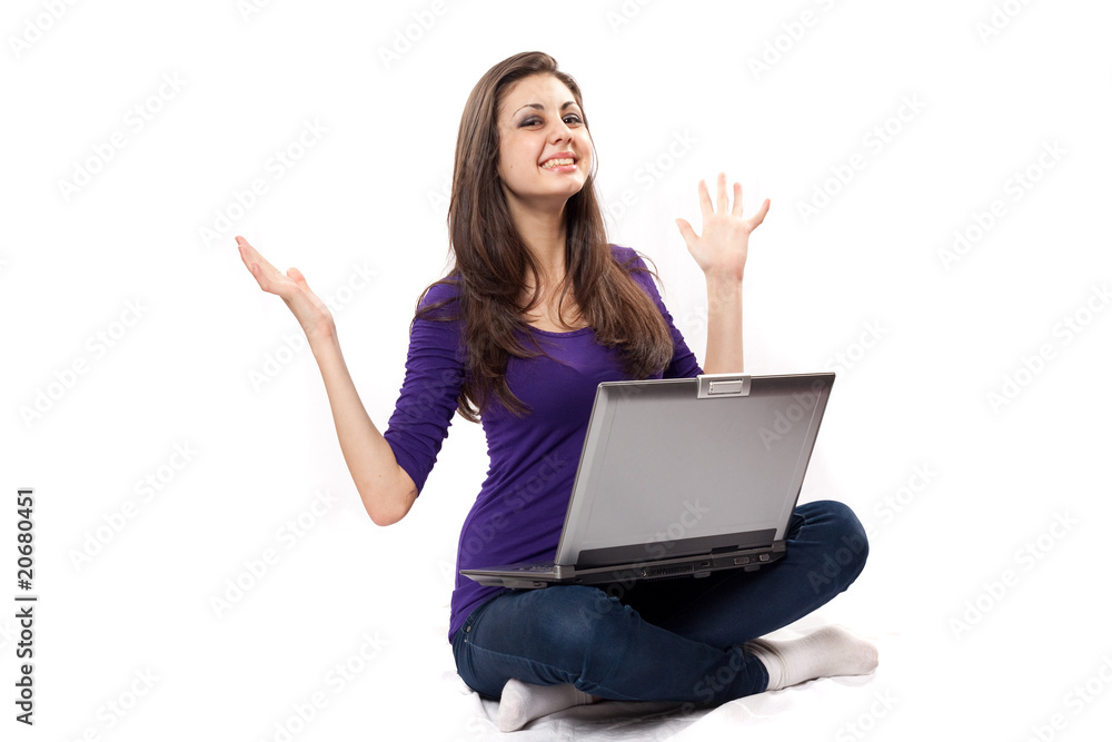 Brunette using laptop Brunette using laptop