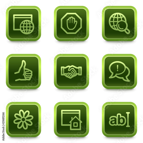 Internet web icons set 1, green square buttons series