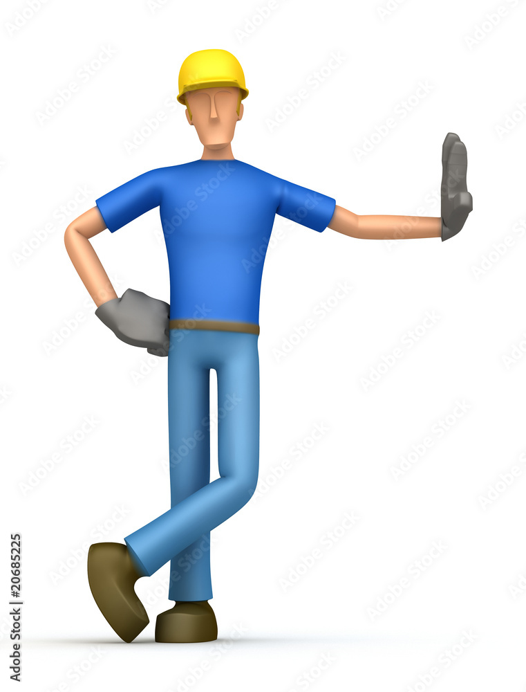 builder stands next to a blank place builder stands next to a blank place