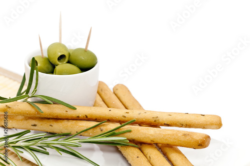 Quadro em tela Gressins au romarin et olives vertes