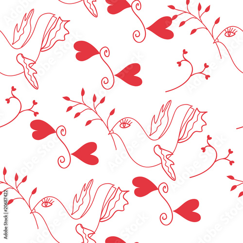 Fototapeta Naklejka Na Ścianę i Meble -  Seamless pattern with stylized dove of peace