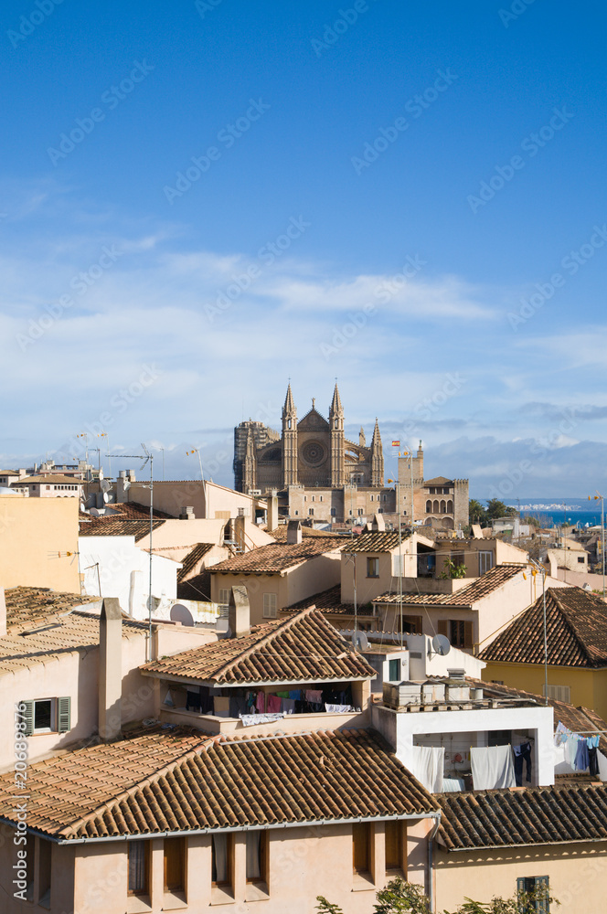 Palma de Mallorca; view over the rooftops; from the old city wal